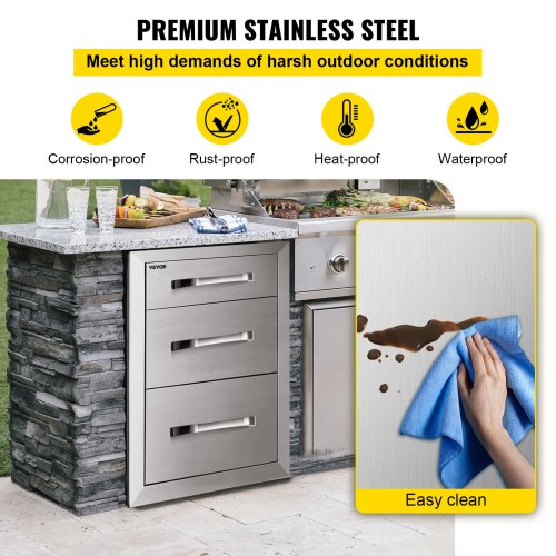 Vevor Triple Bbq Access Drawer 45*52cm Bbq Island Grill Storage Chest Of Drawers