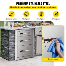 VEVOR Outdoor Kitchen Drawers 18\" W x 20.5\" H x 20.5\" D, Flush Mount Triple Access BBQ Drawers with Stainless Steel Handle, BBQ Island Drawers for Outdoor Kitchens or BBQ Island Patio Grill Station