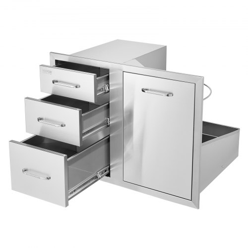 VEVOR Outdoor Kitchen Door Drawer Combo 29.5" W x 22.6" H x 21.7''D, Access Door/Triple Drawers with Propane Drawer and Adjustable Garbage Ring, Perfect for BBQ Island Patio Grill Station