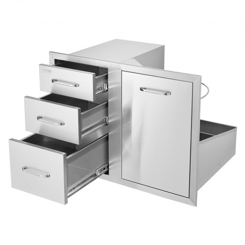 201 Stainless Steel Door Combo with Trash Bag Ring & Triple Drawer