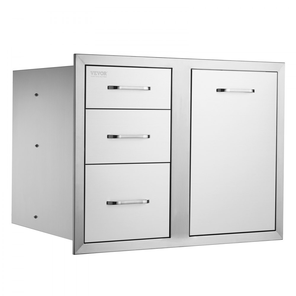 201 Stainless Steel Door Combo with Trash Bag Ring & Triple Drawer