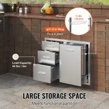 VEVOR Outdoor Kitchen Door Drawer Combo 29.5" W x 22.6" H x 21.7''D, Access Door/Triple Drawers with Propane Drawer and Adjustable Garbage Ring, Perfect for BBQ Island Patio Grill Station