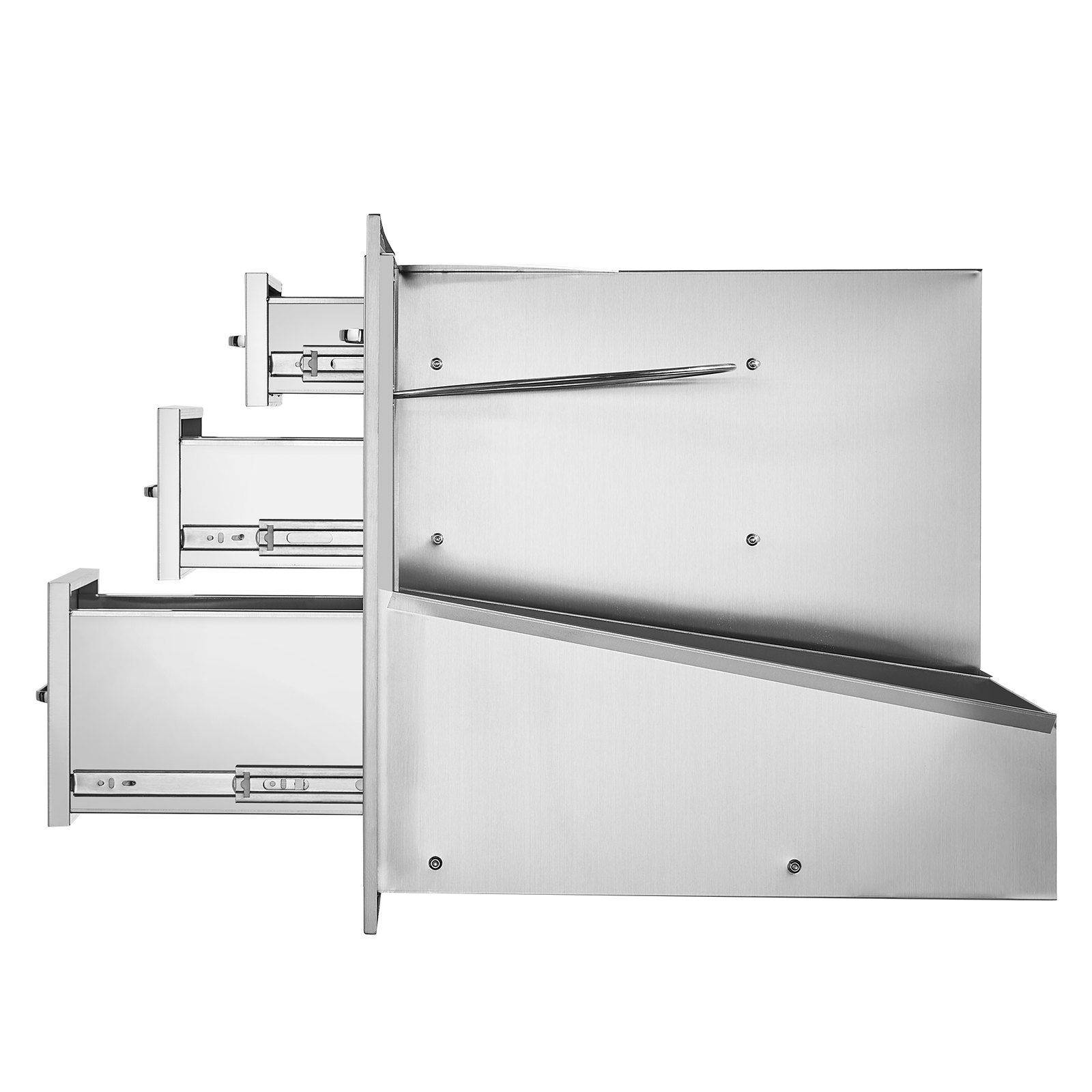 stainless steel VEVOR outdoor kitchen combo with three drawers and angled tray.