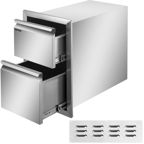 VEVOR Outdoor Kitchen Drawers 13\" W x 20.5\" H x 21\" D, Flush Mount Double BBQ Access Drawers Stainless Steel with Recessed Handle, BBQ Island Drawers for Outdoor Kitchens or Grill Station
