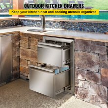 VEVOR Outdoor Kitchen Drawers 13\" W x 20.5\" H x 21\" D, Flush Mount Double BBQ Access Drawers Stainless Steel with Recessed Handle, BBQ Island Drawers for Outdoor Kitchens or Grill Station