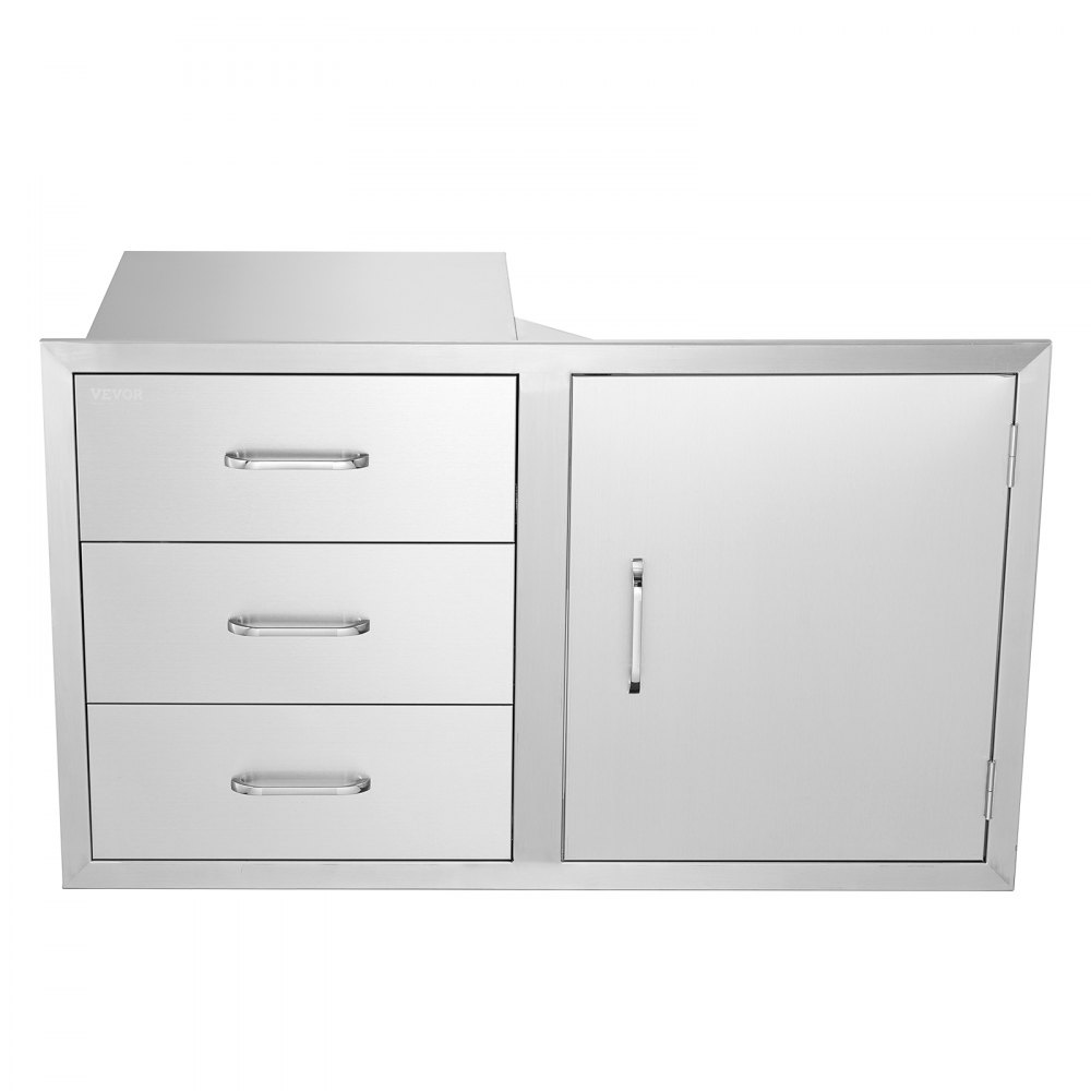 VEVOR Outdoor Kitchen Door Drawer Combo 38.1''W x 22.6''H x 20.8''D, BBQ Access Door/Triple Drawers Combo with Stainless Steel Handles, Perfect for BBQ Island Patio Grill Station