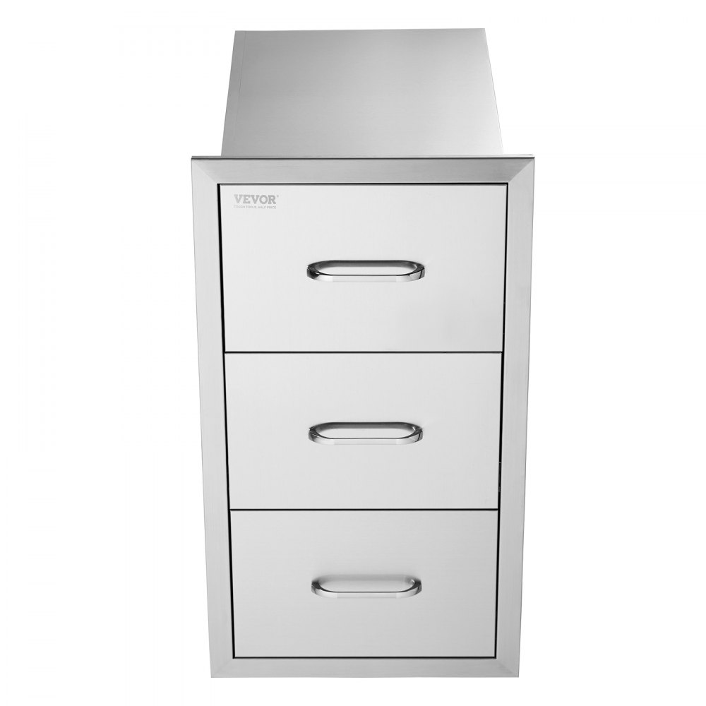 VEVOR Outdoor Kitchen Drawers 16\" W x 28.5\" H x 20.5\" D, Flush Mount Triple Access BBQ Drawers Stainless Steel with Handle, BBQ Island Drawers for Outdoor Kitchens or Patio Grill Station