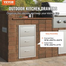 Vevor Stainless Steel 3 Bbq Access Drawer 40x77 Cm Island Drawer Storage Outdoor