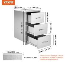 Vevor Stainless Steel 3 Bbq Access Drawer 40x77 Cm Island Drawer Storage Outdoor