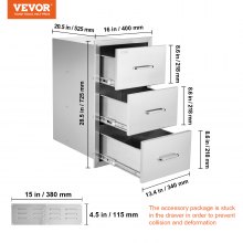 VEVOR Outdoor Kitchen Drawers 16" W x 28.5" H x 20.5" D, Flush Mount Triple Access BBQ Drawers Stainless Steel with Handle, BBQ Island Drawers for Outdoor Kitchens or Patio Grill Station
