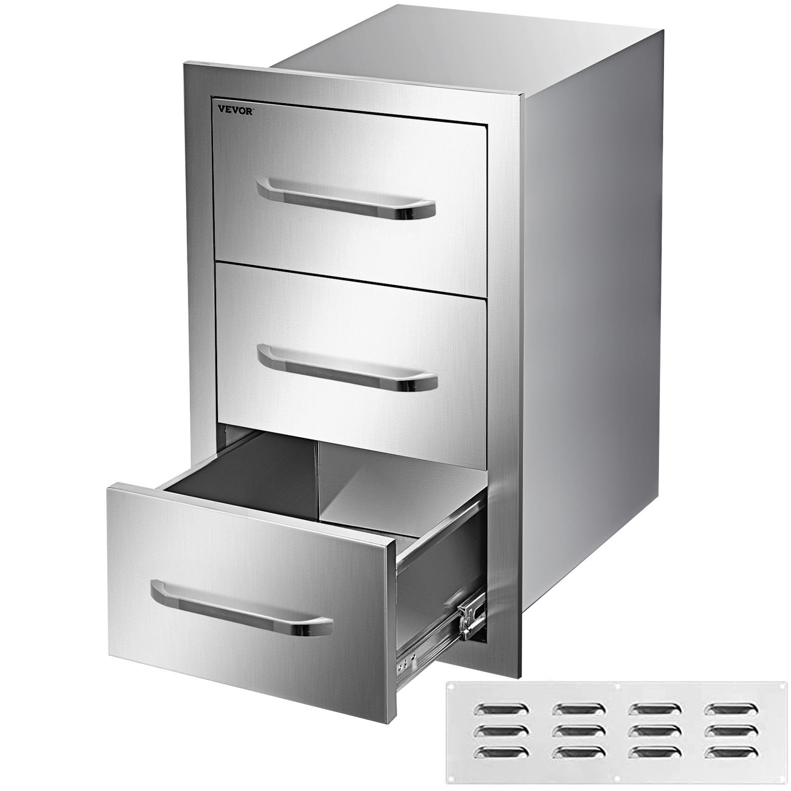 VEVOR Outdoor Kitchen Drawers 16\" W x 28.5\" H x 20.5\" D, Flush Mount Triple Access BBQ Drawers Stainless Steel with Handle, BBQ Island Drawers for Outdoor Kitchens or Patio Grill Station