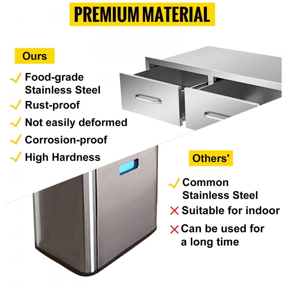 VEVOR Outdoor Kitchen Drawers 30\" W x 10\" H x 20\" D, Horizontal Double BBQ Access Drawers Stainless Steel with Handle, BBQ Island Drawers for Outdoor Kitchens or Patio Grill Station