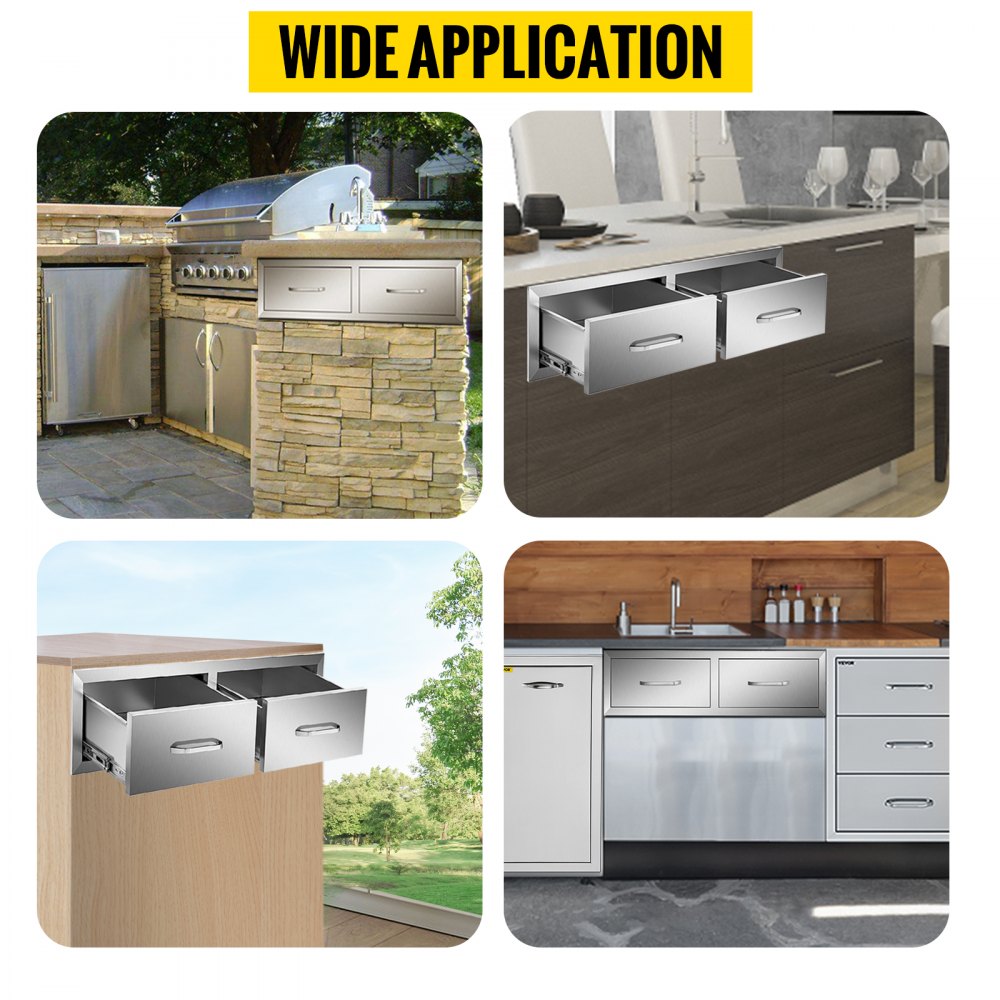 VEVOR Outdoor Kitchen Drawers 30\" W x 10\" H x 20\" D, Horizontal Double BBQ Access Drawers Stainless Steel with Handle, BBQ Island Drawers for Outdoor Kitchens or Patio Grill Station