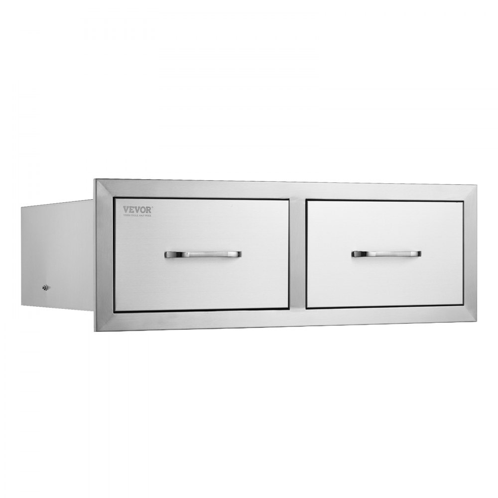 VEVOR outdoor kitchen drawers in stainless steel with dual handles.