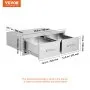 VEVOR outdoor kitchen drawers with dimensions labeled in inches and millimeters.