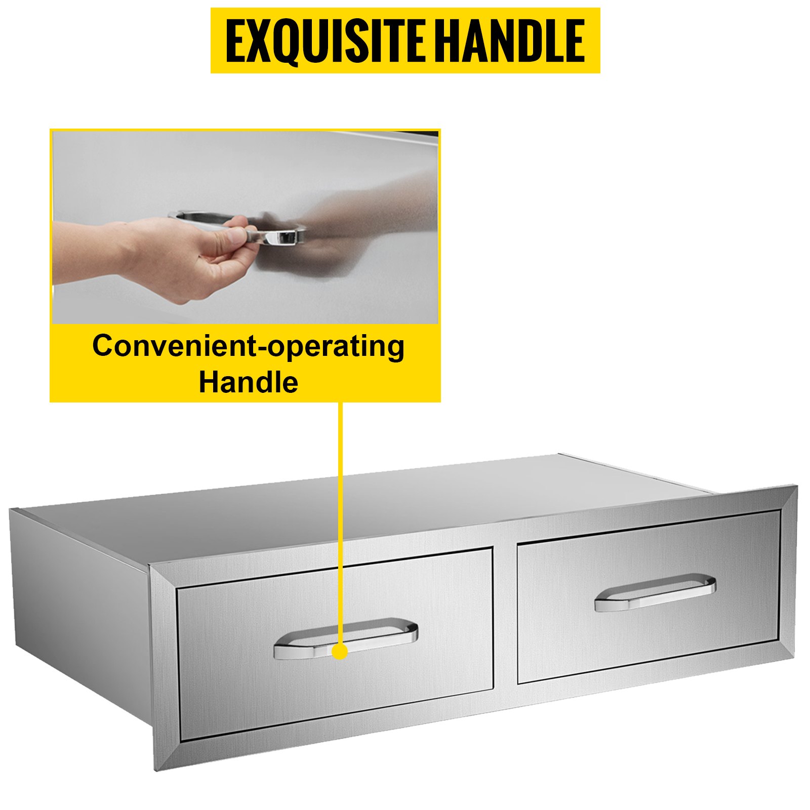 VEVOR Outdoor Kitchen Drawers 30\" W x 10\" H x 20\" D, Horizontal Double BBQ Access Drawers Stainless Steel with Handle, BBQ Island Drawers for Outdoor Kitchens or Patio Grill Station