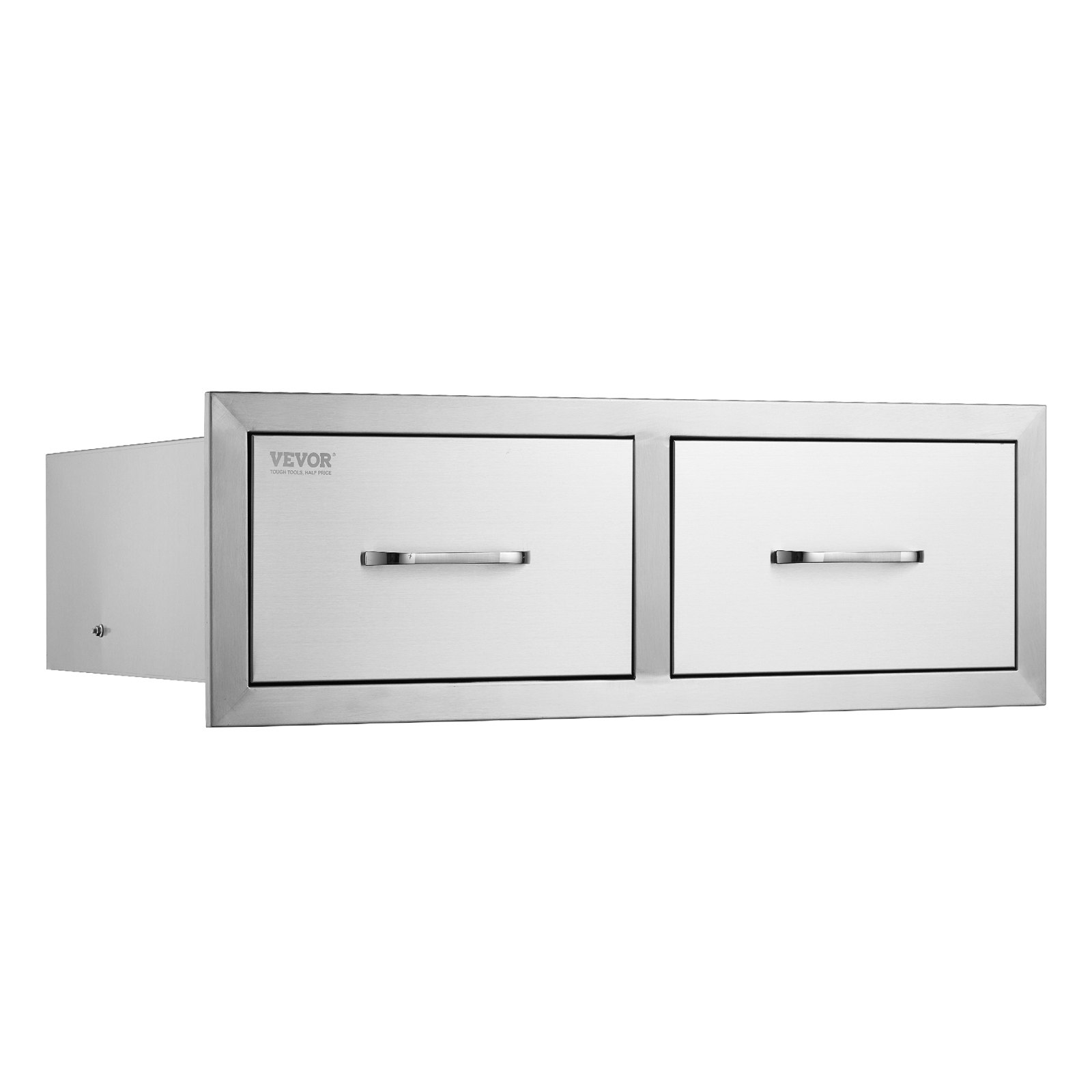 VEVOR outdoor kitchen drawers in stainless steel with dual handles.