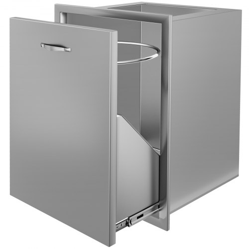 Stainless Steel Trash Drawer With Trash Bag Ring & Square Cut-Out Lower Sliding Rails Waterproof