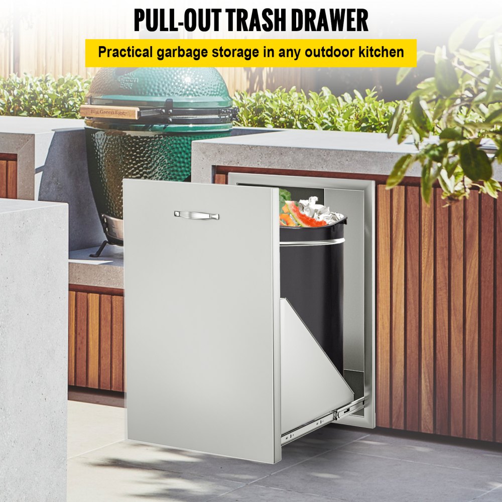 VEVOR Slide Out Trash Drawer Stainless w/ Trash Bag Ring for BBQ Island 50x67cm