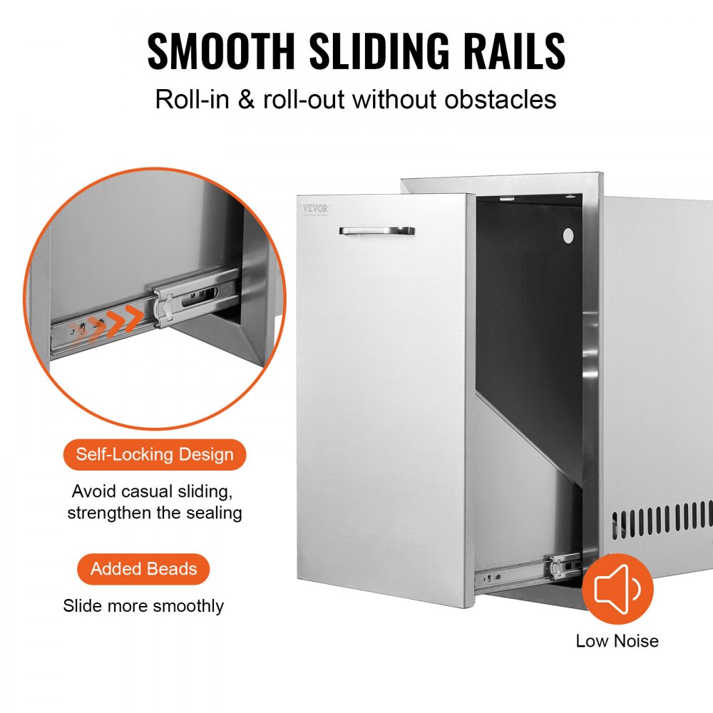 VEVOR Stainless Steel Built-In Propane Tank Drawer / Trash Drawer Lower Sliding Rails Waterproof