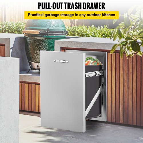 Pull Out Trash Drawer 17.7"x22.8" Trash Bin Stainless Outdoor Kitchen BBQ Island