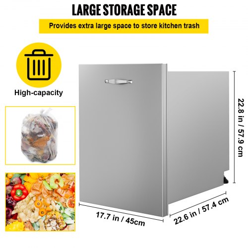 Pull Out Trash Drawer 17.7"x22.8" Trash Bin Stainless Outdoor Kitchen BBQ Island