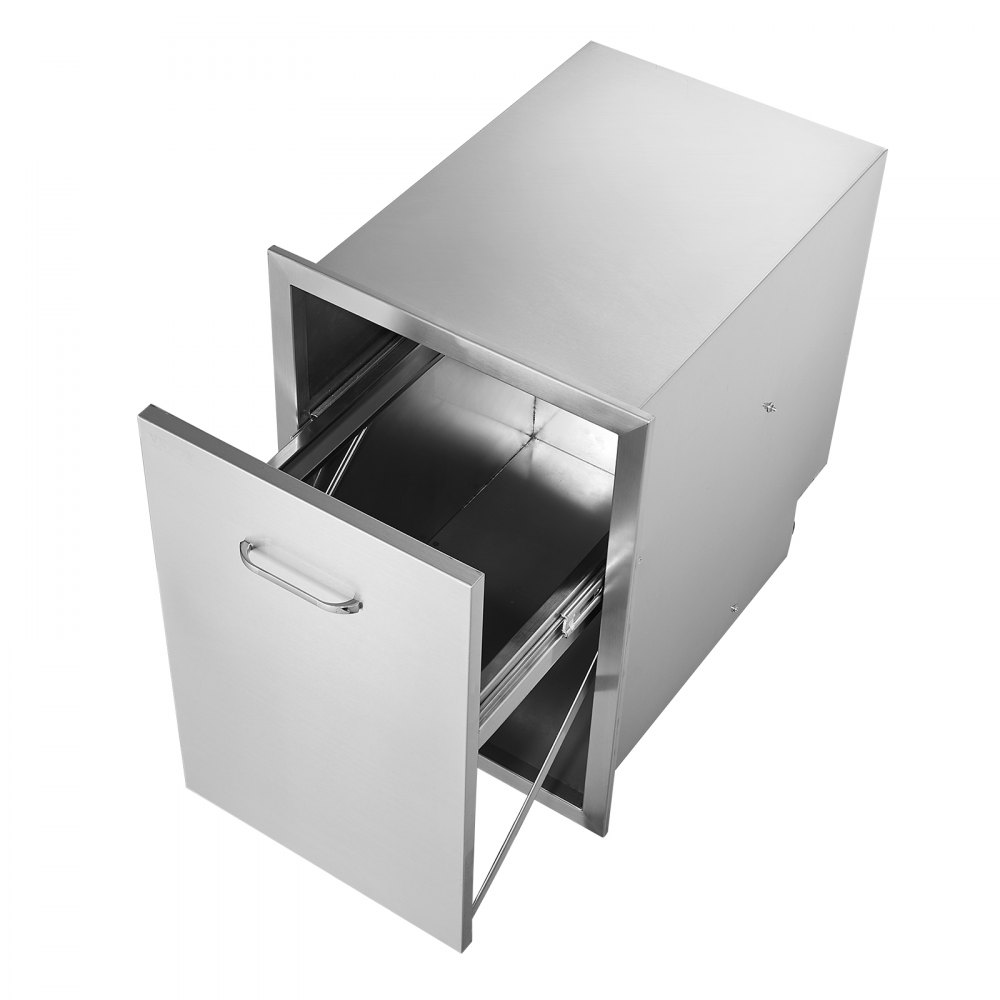 VEVOR Pull Out Trash Drawer 17.7x22.8 Inch Raised Style Trash Bin with Pull-Out Tray Stainless Steel Trash Drawer with Handle for Outdoor Kitchen BBQ Island, Trash Can Not Included