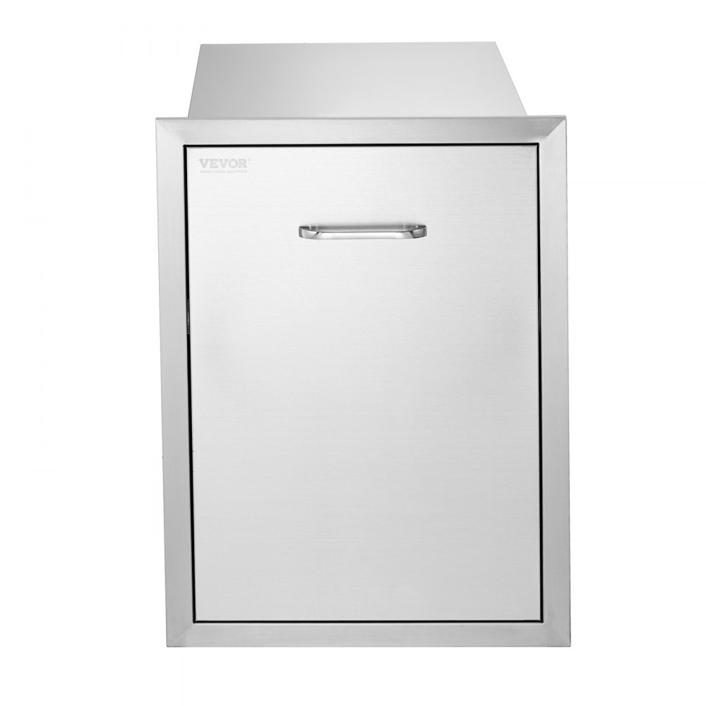 VEVOR Pull Out Trash Drawer 17.7x22.8 Inch Raised Style Trash Bin with Pull-Out Tray Stainless Steel Trash Drawer with Handle for Outdoor Kitchen BBQ Island, Trash Can Not Included