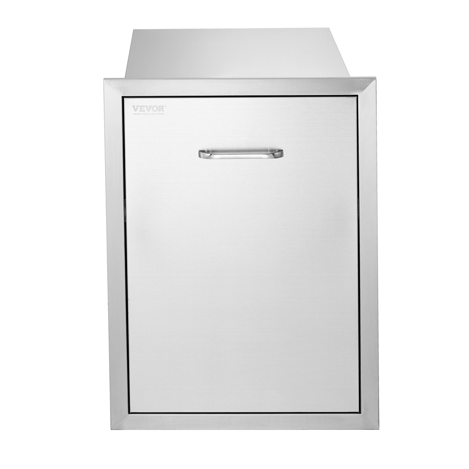 VEVOR Pull Out Trash Drawer 17.7x22.8 Inch Raised Style Trash Bin with Pull-Out Tray Stainless Steel Trash Drawer with Handle for Outdoor Kitchen BBQ Island, Trash Can Not Included
