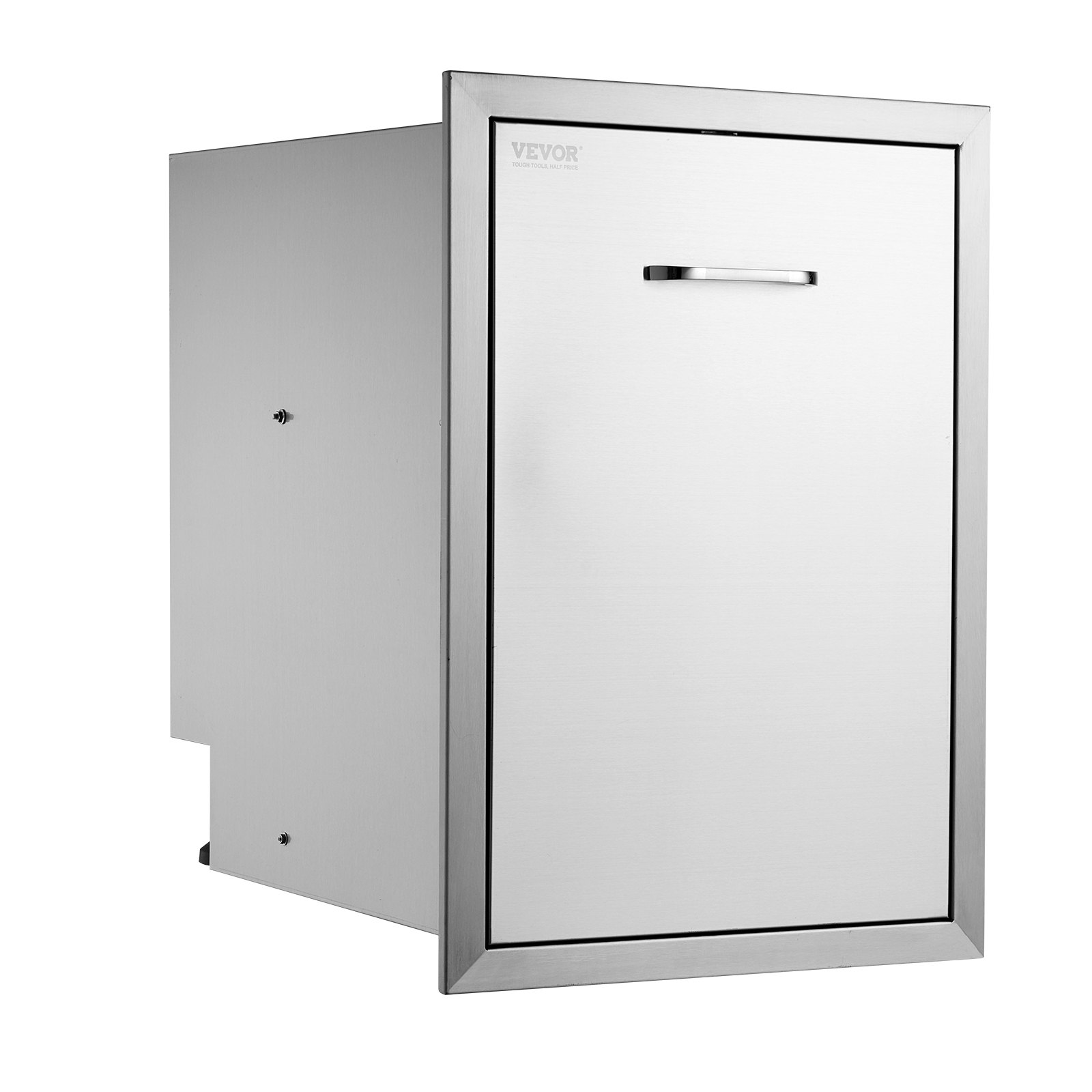 VEVOR Pull Out Trash Drawer 17.7x22.8 Inch Raised Style Trash Bin with Pull-Out Tray Stainless Steel Trash Drawer with Handle for Outdoor Kitchen BBQ Island, Trash Can Not Included