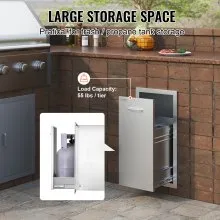 VEVOR Pull Out Trash Drawer 13.4Wx26Hx19.6D Inch Lower Sliding Rails Stainless Steel Roll Out Trash Bin Pull Out Tray Outdoor Kitchen Trash Drawer with Handle for BBQ Island Grill Station