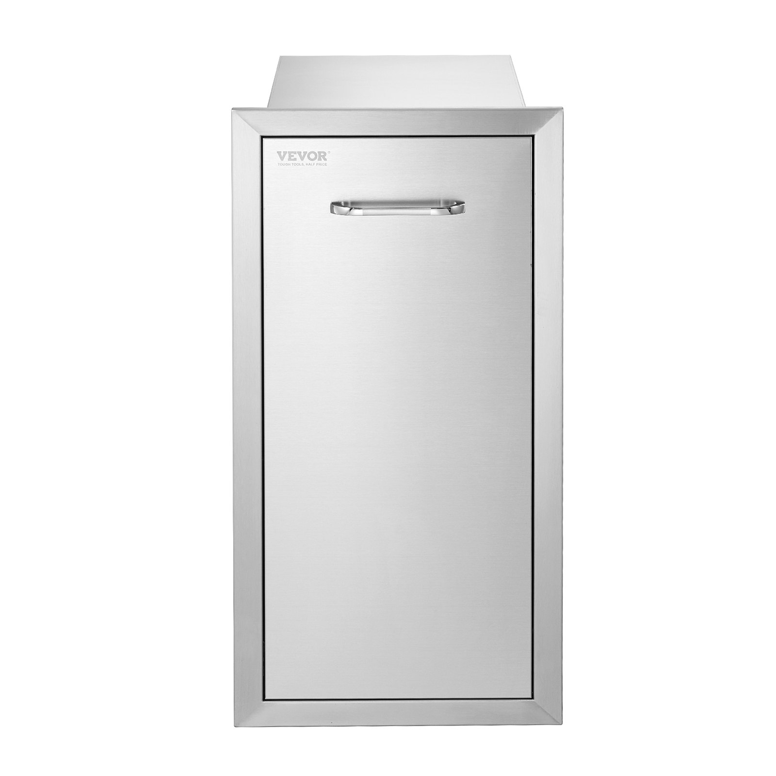 stainless steel VEVOR pull out trash drawer with handle.