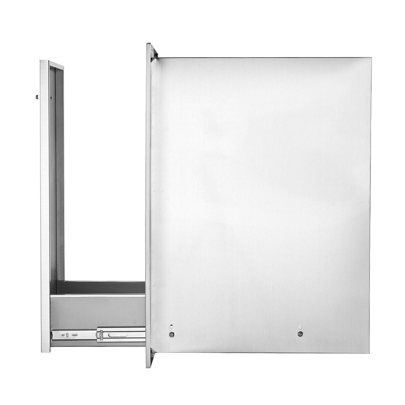 stainless steel VEVOR pull out trash drawer with smooth sliding mechanism.
