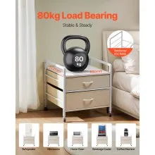 VEVOR Mini Fridge Stand with Storage, 176 lb-Capacity Mini Fridge Table with 2 Drawers & 4 Swivel Wheels, Mobile Mini Fridge Shelf, White Mini Fridge Organizer for Dorm, Apartment, Office, Bedroom