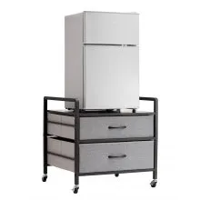 VEVOR Mini Fridge Stand with Storage, 176 lb-Capacity Mini Fridge Table with 2 Drawers & 4 Swivel Wheels, Mobile Mini Fridge Shelf, Gray Mini Fridge Organizer for Dorm, Apartment, Office, Bedroom