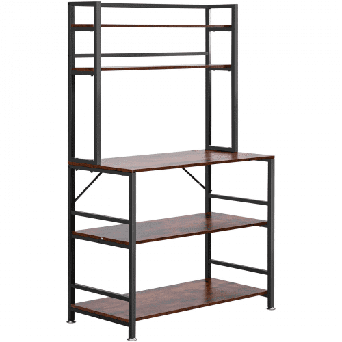 VEVOR Kitchen Baker's Rack, 5-Tier Industrial Microwave Stand with Hutch 6 Side Hooks, Multifunctional Coffee Station Organizer with Wine Stopper, Utility Storage Shelf for Kitchen Dining Living Room