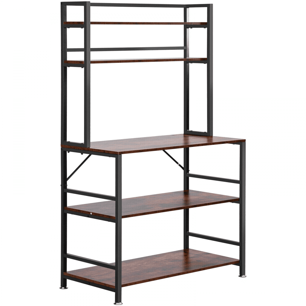 VEVOR Kitchen Baker\'s Rack, 5-Tier Microwave Stand with 6 Hooks Utility Storage Shelf, Industrial Bakers Racks for Kitchens with Storage, Standing Kitchen Rack for Home Bar, Coffee Bar, Dining Room