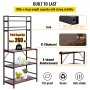 VEVOR Kitchen Baker's Rack, 5-Tier Industrial Microwave Stand with Hutch 6 Side Hooks, Multifunctional Coffee Station Organizer with Wine Stopper, Utility Storage Shelf for Kitchen Dining Living Room