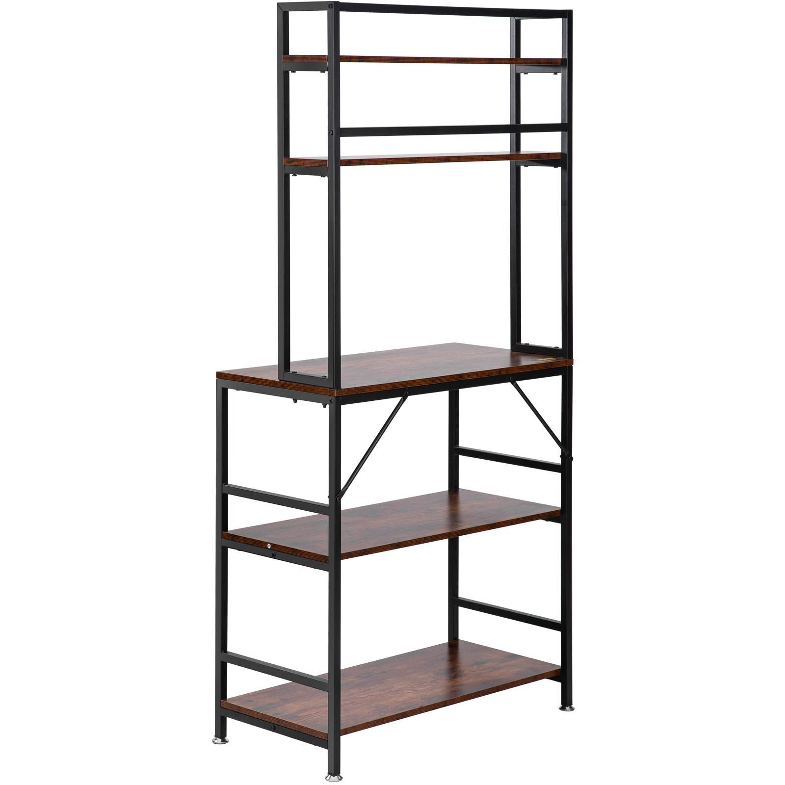 VEVOR Kitchen Baker's Rack, 5-Tier Industrial Microwave Stand with Hutch 6 Side Hooks, Multifunctional Coffee Station Organizer with Wine Stopper, Utility Storage Shelf for Kitchen Dining Living Room