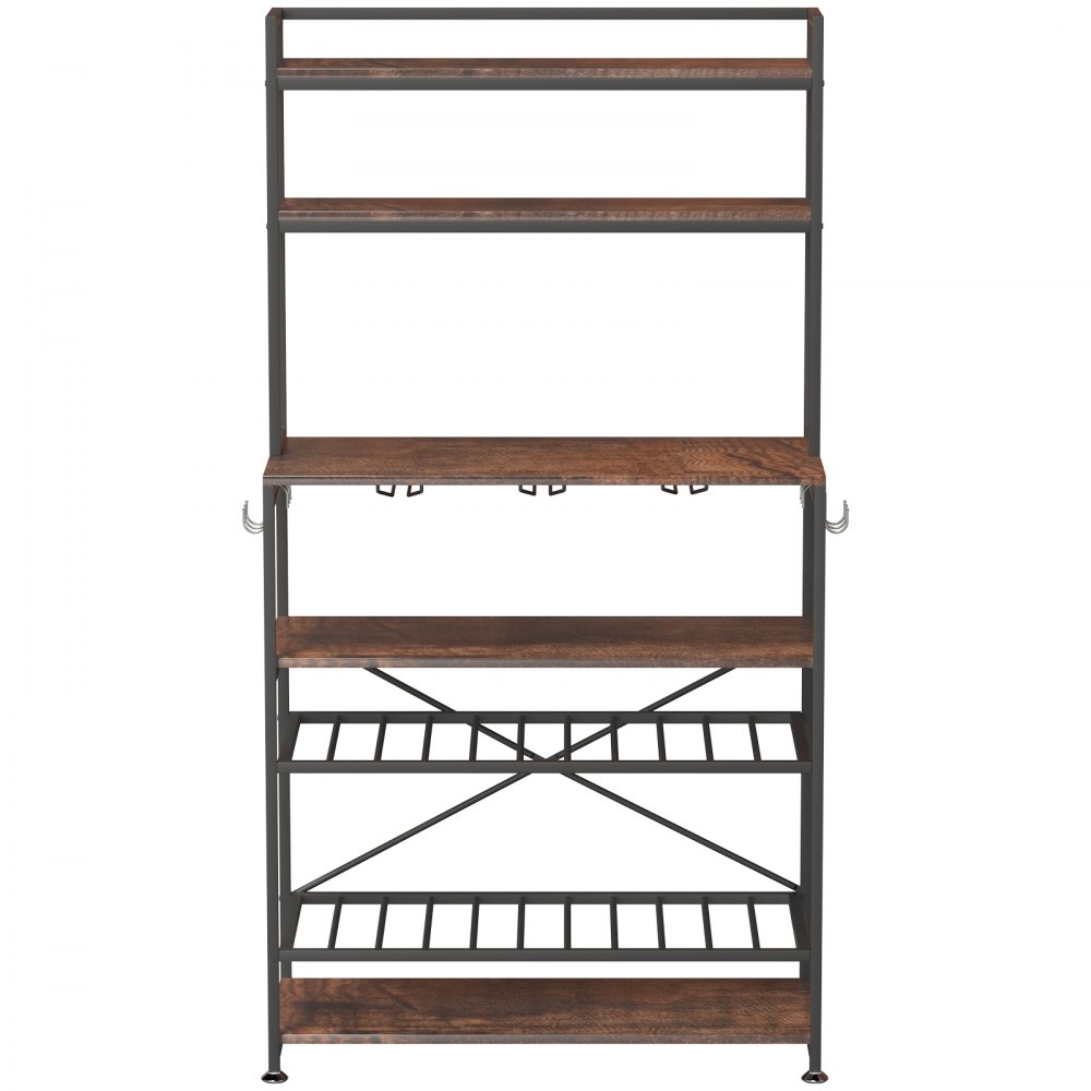 VEVOR Kitchen Baker's Rack, Coffee Bar, 6-Tier Microwave Oven Stand, Bakers Rack with Adjustable Wine Rack and 6 Side Hooks, Bakers Racks for Kitchens with Storage