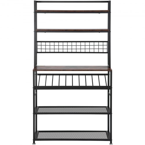 VEVOR Kitchen Wine Baker's Rack, Microwave Oven Stand, 6-Tier Kitchen Rack with 11 Side Hooks, Bakers Racks for Kitchens with Storage, Wine Rack, Utility Storage Shelf for Kitchen, Coffer Bar Stand