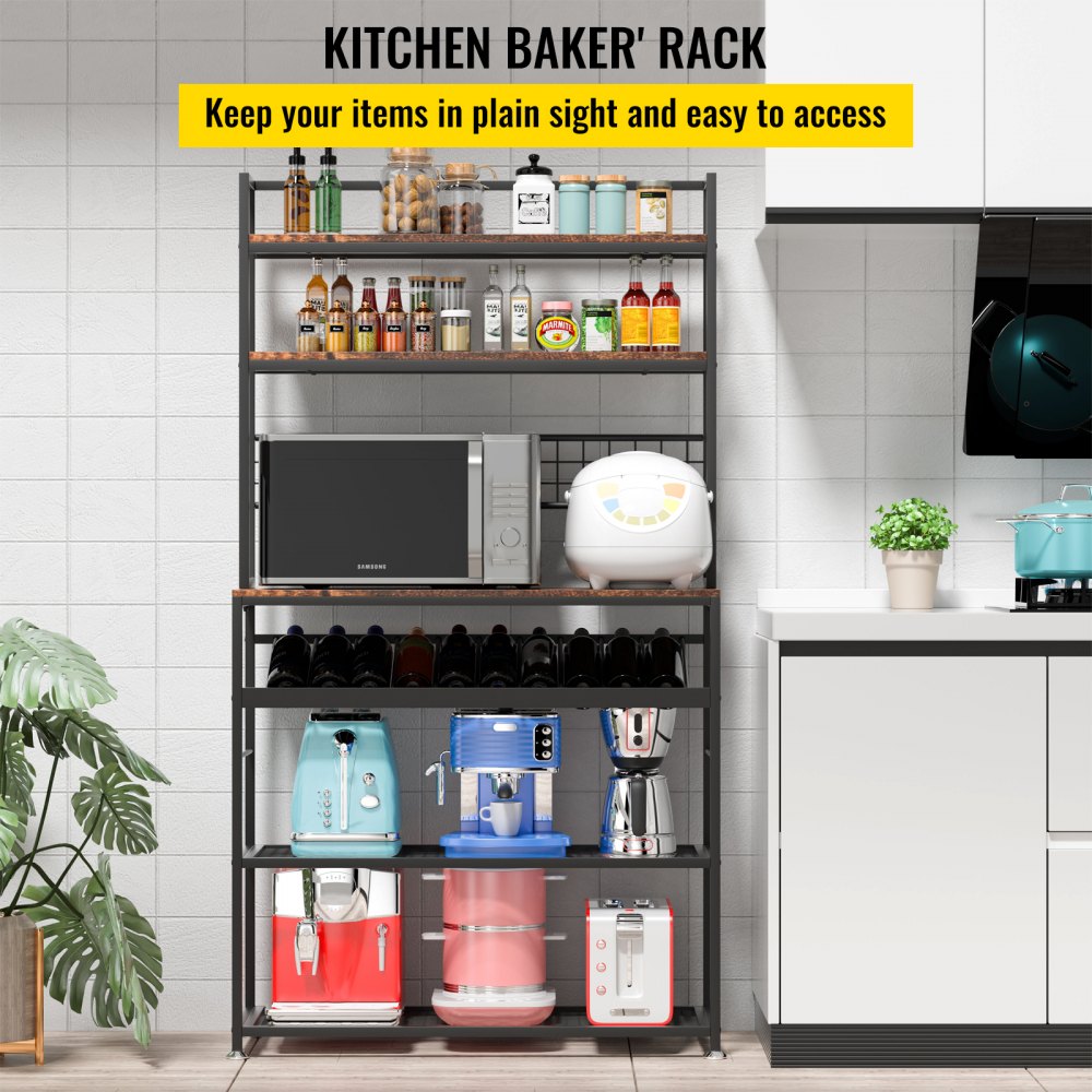 Estante de cocina de 5 niveles con gabinete para horno de microondas con  estantes, estante de almacenamiento rodante, estante de almacenamiento de