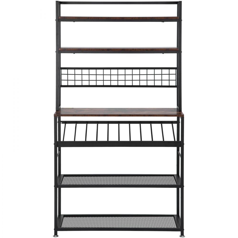 VEVOR Kitchen Wine Baker's Rack, Microwave Oven Stand, 6-Tier Kitchen Rack with 11 Side Hooks, Bakers Racks for Kitchens with Storage, Wine Rack, Utility Storage Shelf for Kitchen, Coffer Bar Stand