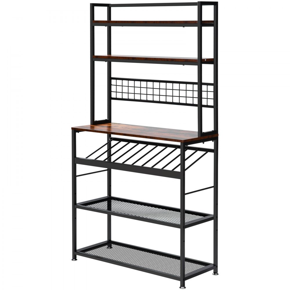 VEVOR Kitchen Wine Baker's Rack, Microwave Oven Stand, 6-Tier Kitchen Rack with 11 Side Hooks, Bakers Racks for Kitchens with Storage, Wine Rack, Utility Storage Shelf for Kitchen, Coffer Bar Stand