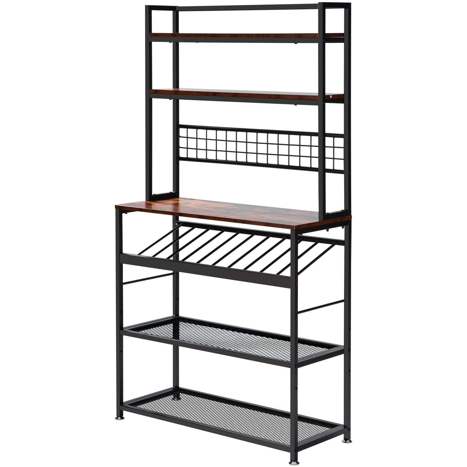 VEVOR Kitchen Wine Baker's Rack, Microwave Oven Stand, 6-Tier Kitchen Rack with 11 Side Hooks, Bakers Racks for Kitchens with Storage, Wine Rack, Utility Storage Shelf for Kitchen, Coffer Bar Stand