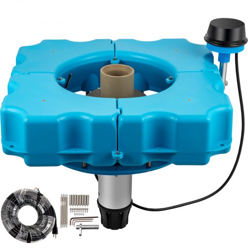 VEVOR Aerating Pond Fountain, 3/4 HP Aerating Fountain, 110V Display Aerator w/ 100ft Power Cord, Lake Fountain w/ 2.3 ft Spray Height, 7.5 ft Spray Diameter, Oxygen Improvement Floating Fountain Kit