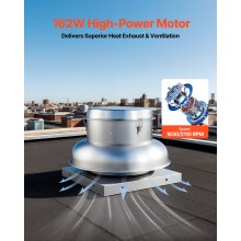 VEVOR Roof Exhaust Fan, Attic Vent Fan with High-Power Motor, 21 inch Fan Base Heavy-Duty Aluminum Alloy, Speed Control Adjustable Airflow 500/900 CFM, Compact for Garage,Kitchen,Bathroom, Silver
