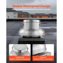 VEVOR Roof Exhaust Fan, Attic Vent Fan with High-Power Motor, 21 inch Fan Base Heavy-Duty Aluminum Alloy, Speed Control Adjustable Airflow 500/900 CFM, Compact for Garage,Kitchen,Bathroom, Silver
