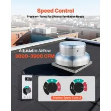 VEVOR Roof Exhaust Fan, Attic Vent Fan with High-Power Motor, 24.8inch Fan Base Heavy-Duty Aluminum Alloy, Speed Control Adjustable Airflow 3000/3900CFM, Compact for Garage,Kitchen,Bathroom,Silver