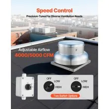 VEVOR Roof Exhaust Fan, Attic Vent Fan with High-Power Motor, 24.8inch Fan Base Heavy-Duty Aluminum Alloy, Speed Control Adjustable Airflow 4000/5000CFM, Compact for Garage,Kitchen,Bathroom,Silver